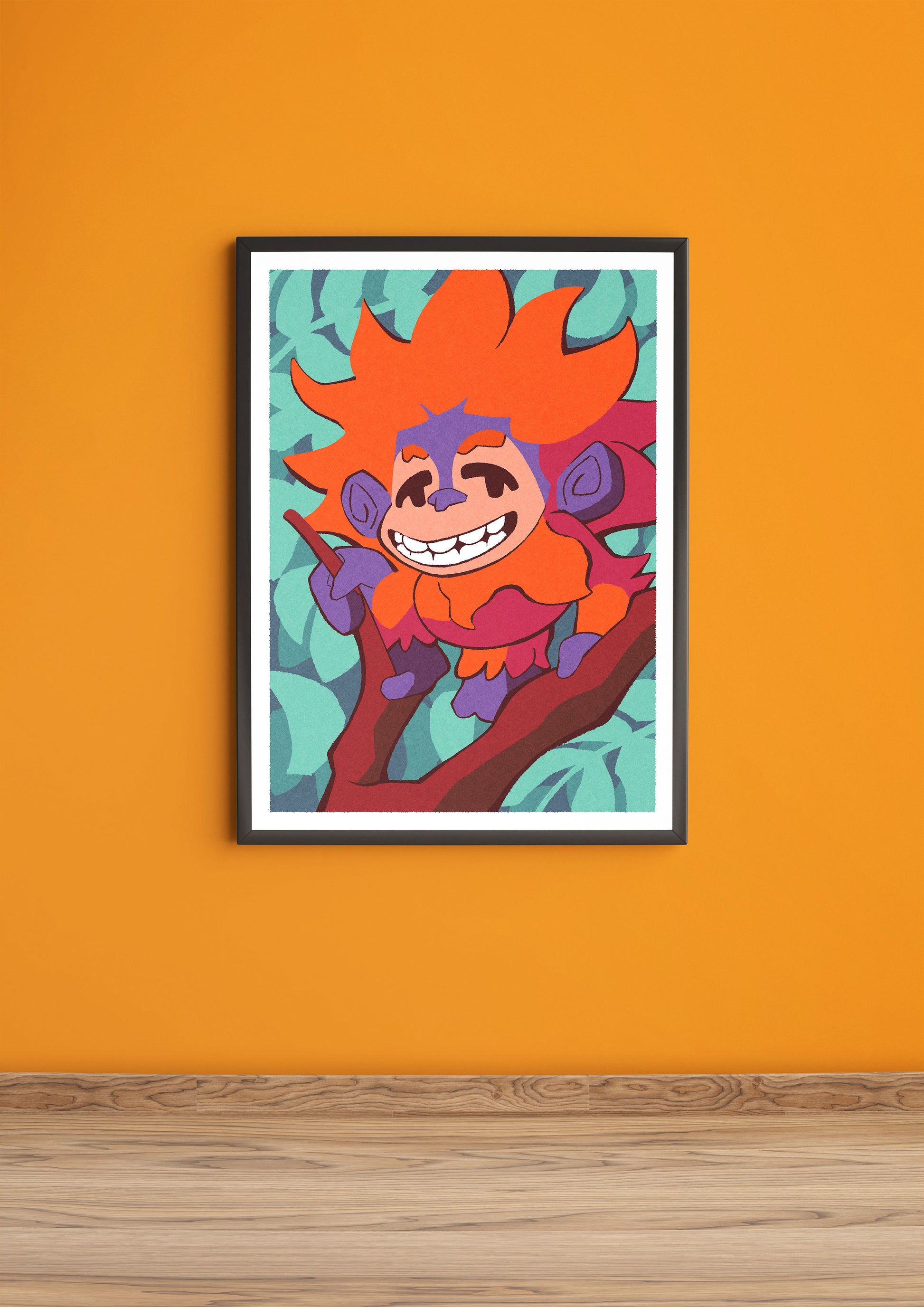 Baby Orangutan poster in Black frame White Border Art Print