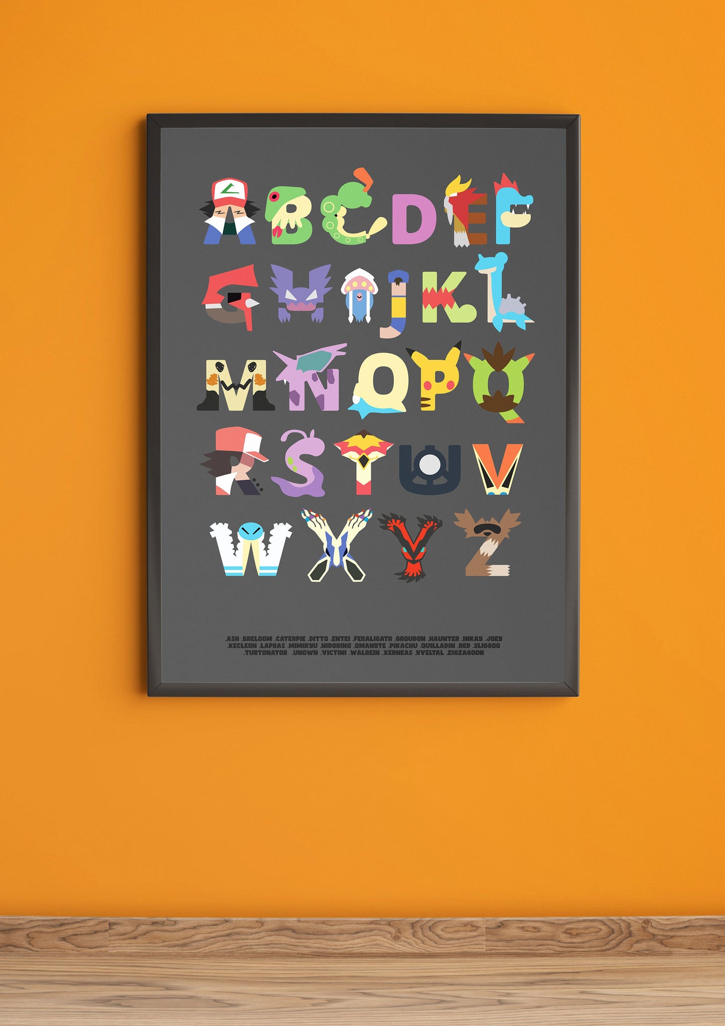 Pokemon Alphabet in Black frame Portrait Art Print