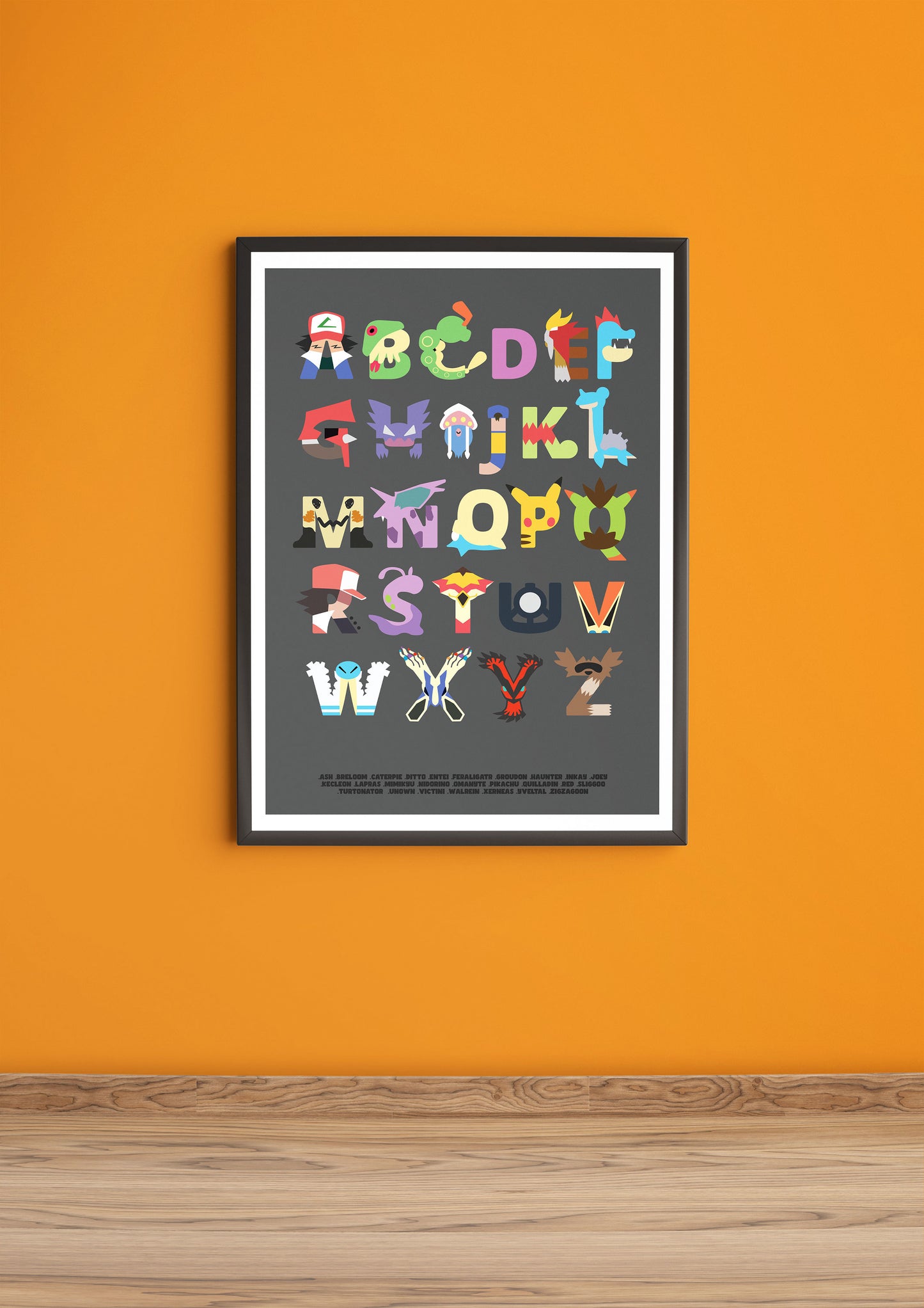 Pokemon Alphabet in Black frame White border Portrait Art Print